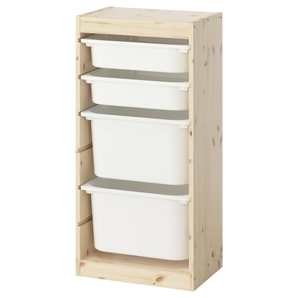 TROFAST - Storage combination with boxes, light white stained pine/white, 44x30x91 cm