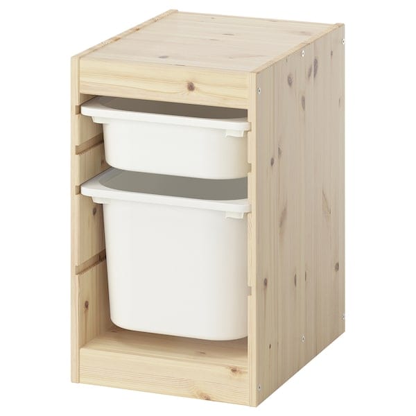 TROFAST - Storage combination with boxes, light white stained pine/white, 32x44x52 cm