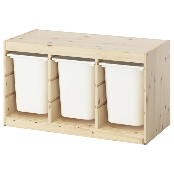 TROFAST storage combination with boxes, light white stained pine/white, 93x44x52 cm
