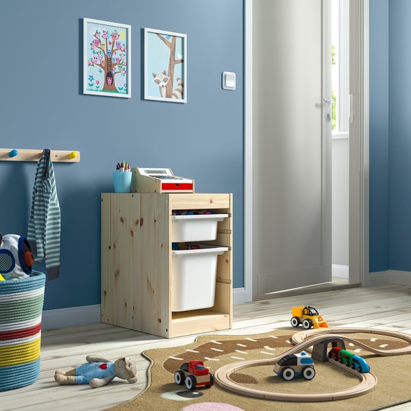 TROFAST storage combination with boxes, light white stained pine/white, 32x44x52 cm