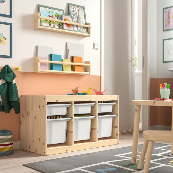 TROFAST storage combination with boxes, light white stained pine/white, 93x44x52 cm