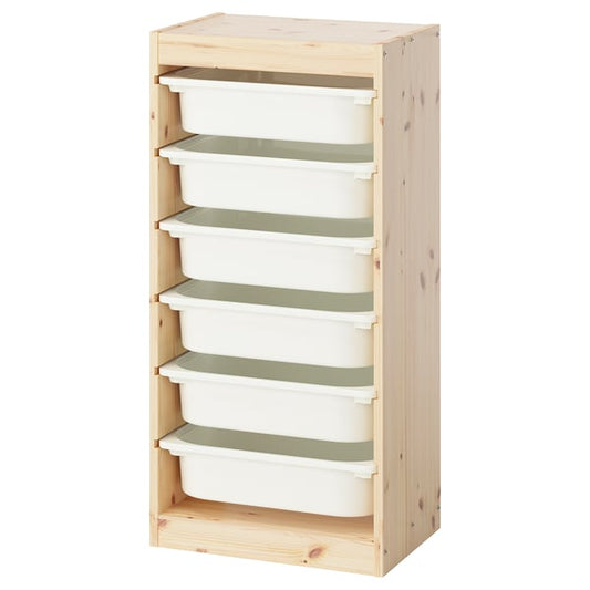 TROFAST - TROFAST Storage combination with boxes, light white stained pine/white, 44x30x91 cm