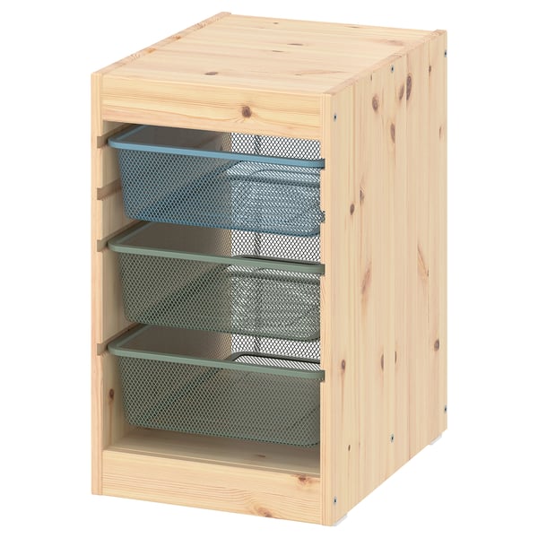 TROFAST storage combination with boxes, light white stained pine grey-blue/light green-grey, 32x44x52 cm