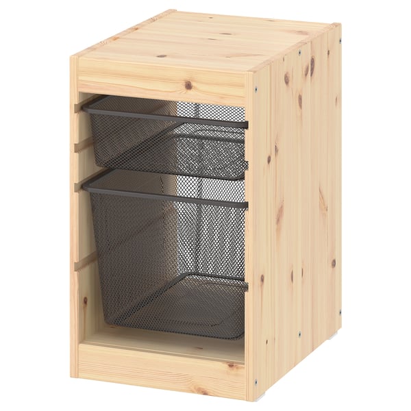 TROFAST storage combination with boxes, light white stained pine/dark grey, 32x44x52 cm