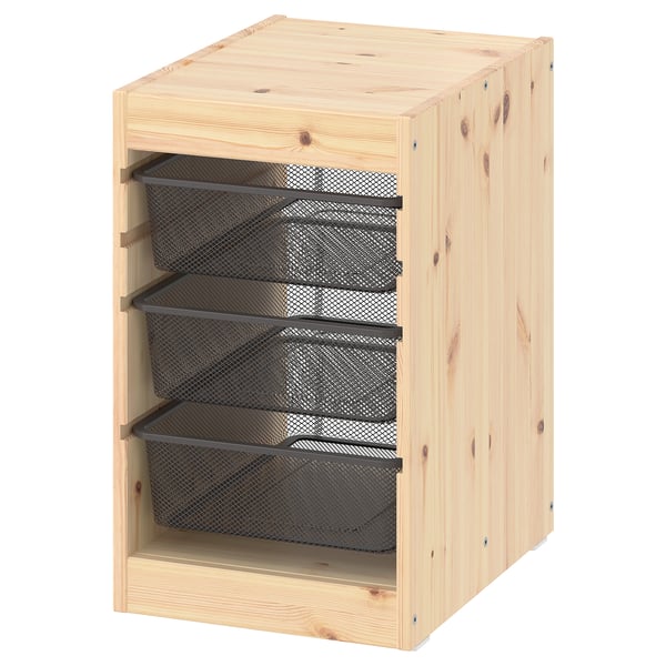 TROFAST storage combination with boxes, light white stained pine/dark grey, 32x44x52 cm