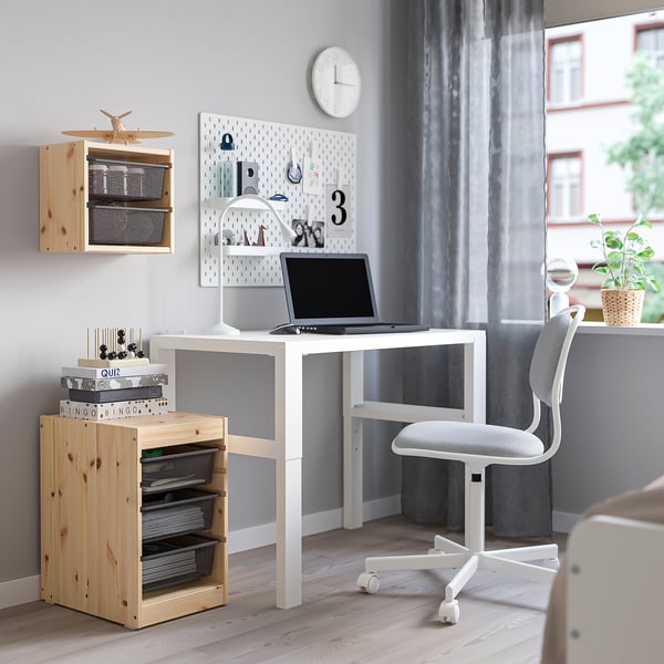 TROFAST storage combination with boxes, light white stained pine/dark grey, 32x44x52 cm