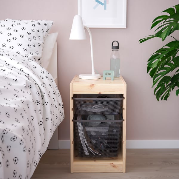 TROFAST storage combination with boxes, light white stained pine/dark grey, 32x44x52 cm