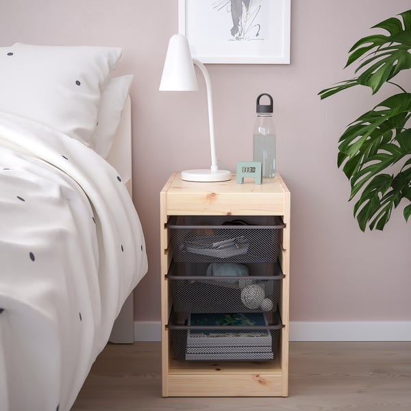 TROFAST storage combination with boxes, light white stained pine/dark grey, 32x44x52 cm