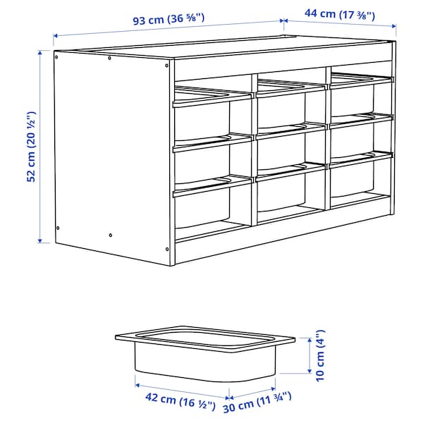 Ikea TROFAST - Storage combination with boxes, light white stained pine/dark grey, 93x44x52 cm