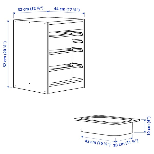 Ikea TROFAST - Storage combination with boxes, light white stained pine/dark grey, 32x44x52 cm