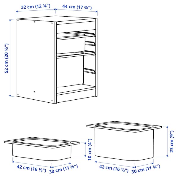 TROFAST - Storage combination with boxes, light white stained pine/dark grey, 32x44x52 cm