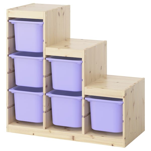 TROFAST - Storage combination with boxes, light white stained pine/lilac, 94x44x91 cm