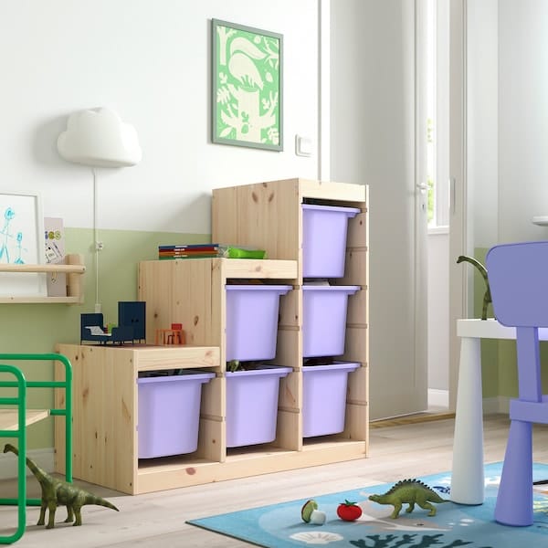 Ikea TROFAST - Combination with containers, pine with white/lilac stain,94x44x91 cm