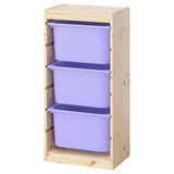 TROFAST storage combination with boxes, light white stained pine/lilac, 44x30x91 cm