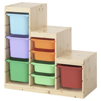 TROFAST storage combination with boxes, light white stained pine/multicolour, 94x44x91 cm