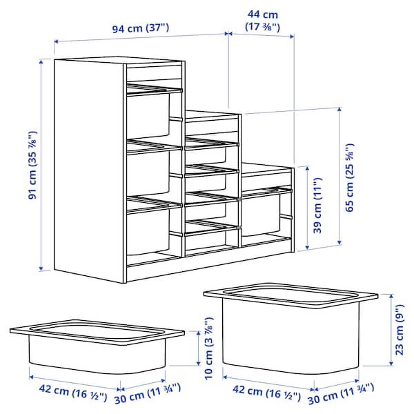 Ikea TROFAST - Combination with containers, pine with white/multicolor stain,94x44x91 cm