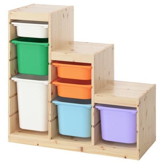 TROFAST - TROFAST Storage combination with boxes, light white stained pine/multicolour, 99x44x91 cm