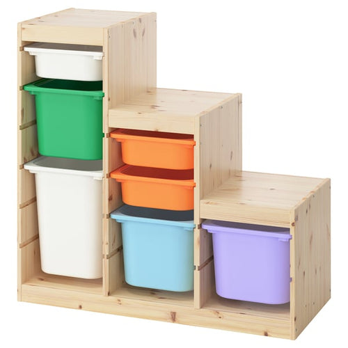 TROFAST - TROFAST Storage combination with boxes, light white stained pine/multicolour, 99x44x91 cm