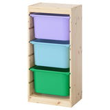 TROFAST storage combination with boxes, light white stained pine/multicolour, 44x30x91 cm
