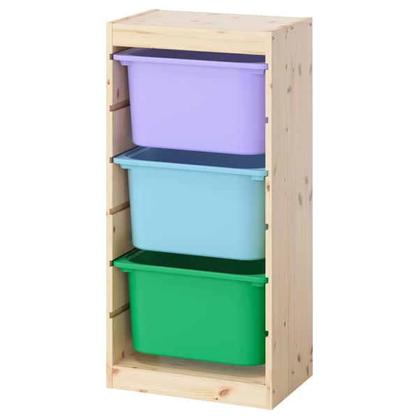 TROFAST storage combination with boxes, light white stained pine/multicolour, 44x30x91 cm