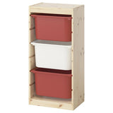 TROFAST storage combination with boxes, light white stained pine/red white, 44x30x91 cm