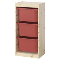 TROFAST storage combination with boxes, light white stained pine/red, 44x30x91 cm