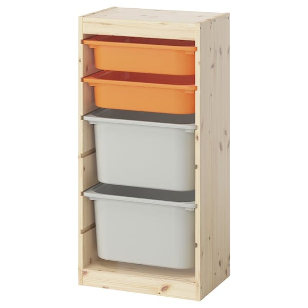 TROFAST - Storage combination with boxes, light white stained pine light orange/grey, 44x30x91 cm