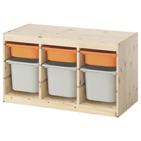 TROFAST storage combination with boxes, light white stained pine light orange/grey, 93x44x52 cm