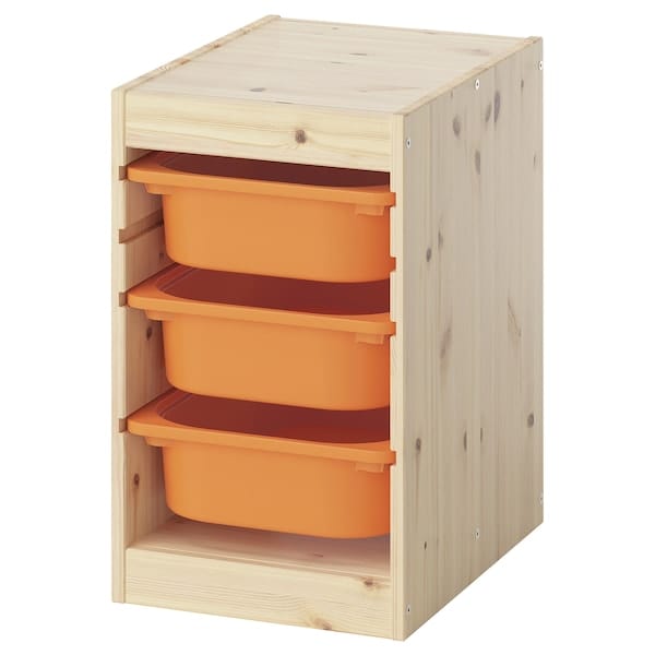 TROFAST - Storage combination with boxes, light white stained pine/light orange, 32x44x52 cm