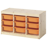 TROFAST storage combination with boxes, light white stained pine/light orange, 93x44x52 cm