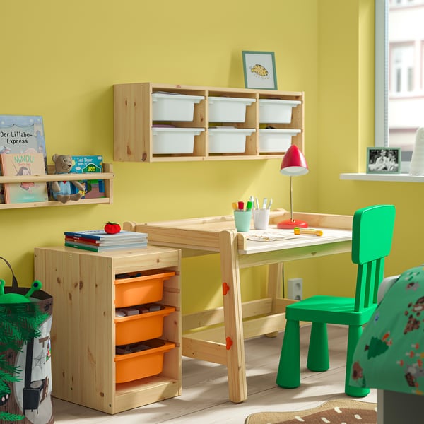 TROFAST storage combination with boxes, light white stained pine/light orange, 32x44x52 cm