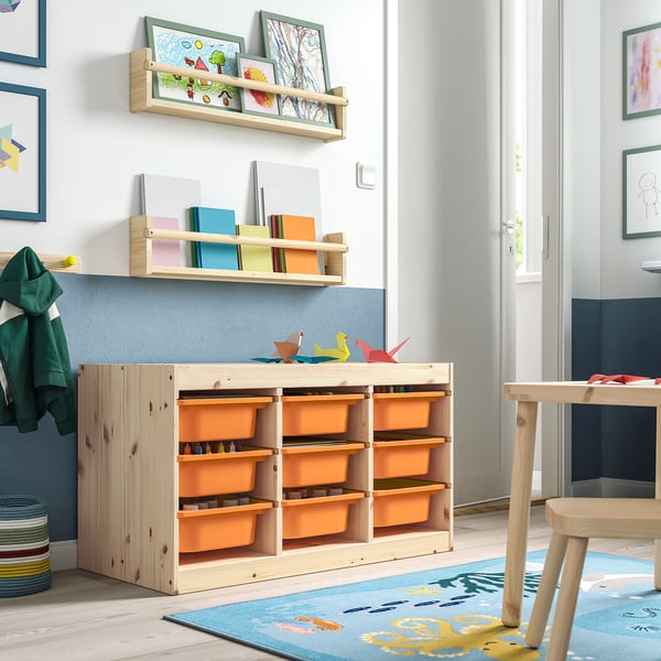 TROFAST storage combination with boxes, light white stained pine/light orange, 93x44x52 cm