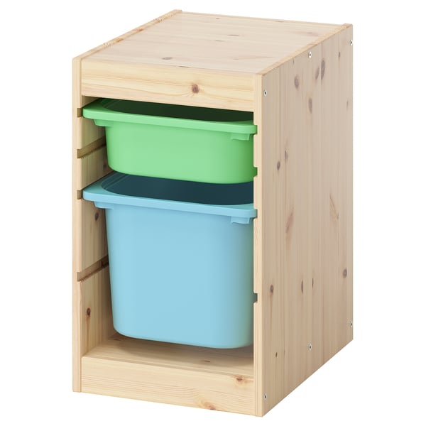 TROFAST - TROFAST Storage combination with boxes, light white stained pine light green/light blue, 32x44x52 cm