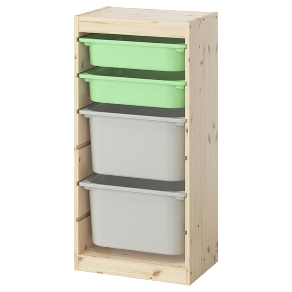 TROFAST storage combination with boxes, light white stained pine/light green grey, 44x30x91 cm