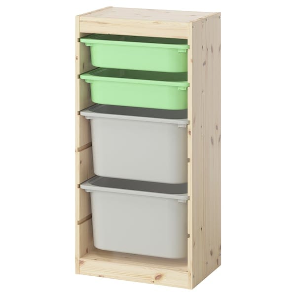 TROFAST - Storage combination with boxes, light white stained pine/light green grey, 44x30x91 cm