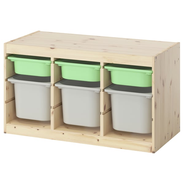 TROFAST storage combination with boxes, light white stained pine light green/grey, 93x44x52 cm