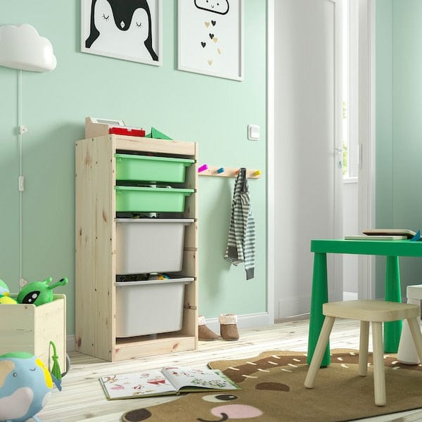 Ikea TROFAST - Combination with containers, pine with white/light green gray stain,44x30x91 cm