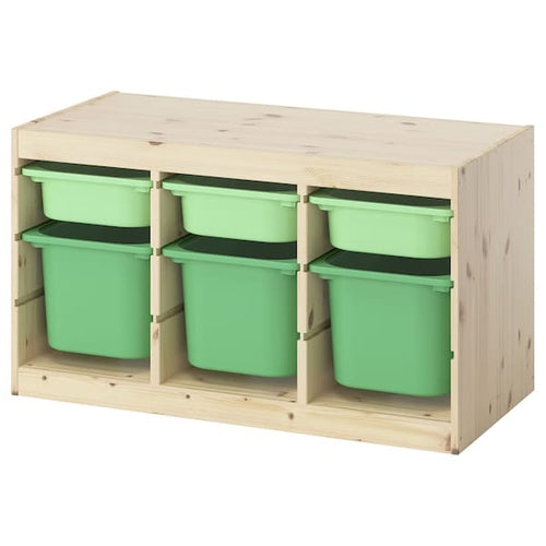 TROFAST - Combination with storage units, pine with light green/white stain,93x44x52 cm