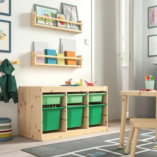 Ikea TROFAST - Combination with storage units, pine with light green/white stain,93x44x52 cm