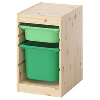 TROFAST storage combination with boxes, light white stained pine light green/bright green, 32x44x52 cm