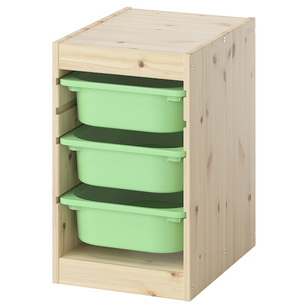 TROFAST - Combination with containers, pine with white/light green stain,32x44x52 cm