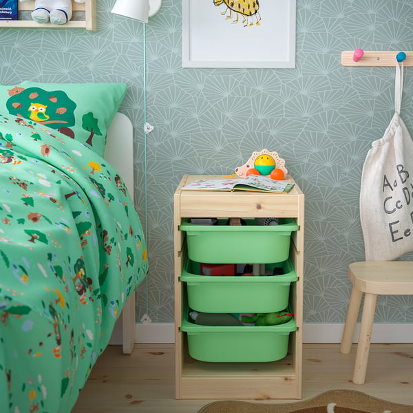 TROFAST storage combination with boxes, light white stained pine/light green, 32x44x52 cm
