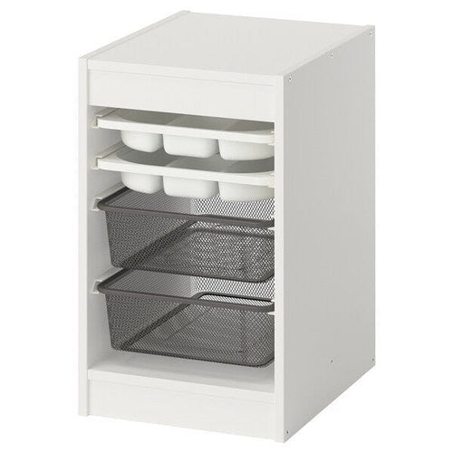 TROFAST storage combination w boxes/trays, white white/dark grey, 34x44x56 cm