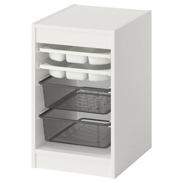TROFAST - Storage combination w boxes/trays, white white/dark grey, 34x44x56 cm