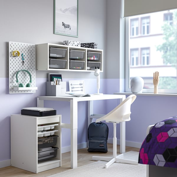 TROFAST storage combination w boxes/trays, white white/dark grey, 34x44x56 cm