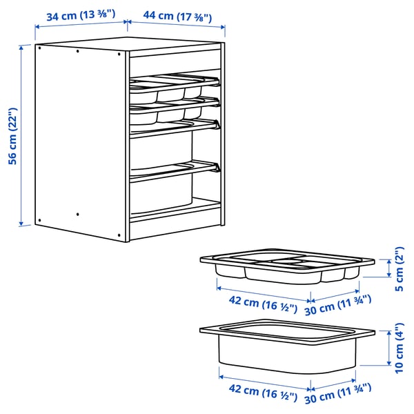 TROFAST storage combination w boxes/trays, white/white, 34x44x56 cm