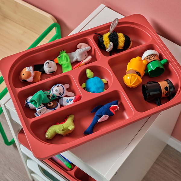 TROFAST storage combination w boxes/trays, white red/white, 34x44x56 cm