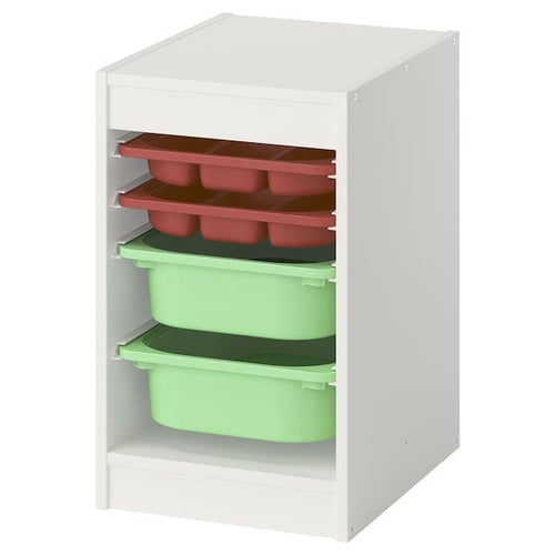 TROFAST - Combination with containers/tray, white red/light green,34x44x56 cm