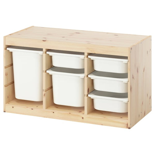 TROFAST storage combination with boxes, light white stained pine/white, 93x44x52 cm