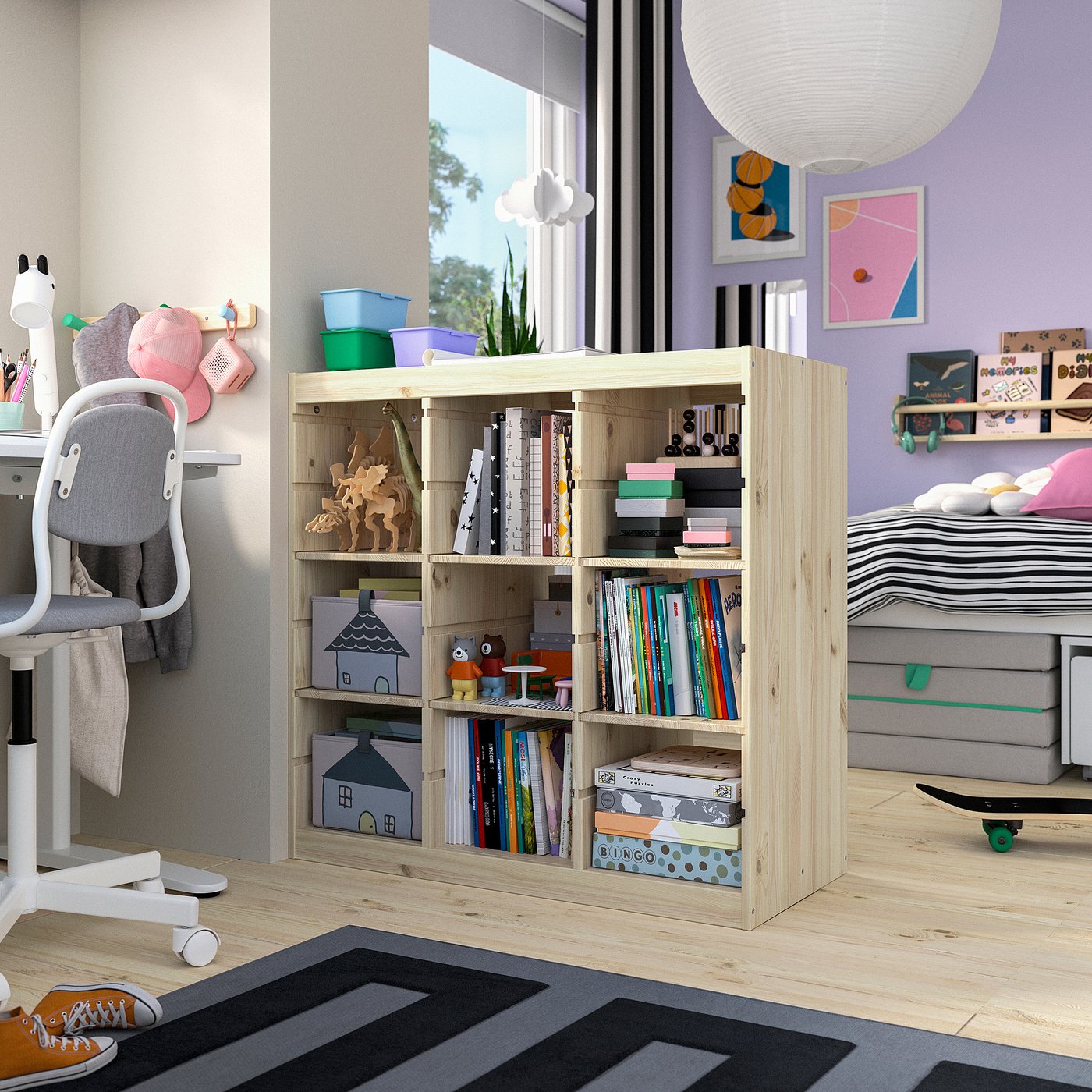 TROFAST storage combination with shelves, room divider/light white stained pine, 93x91x44 cm